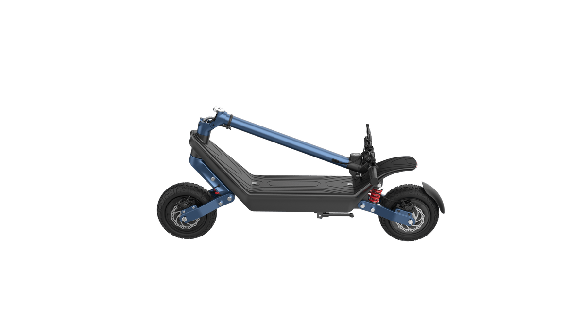 Monopattino elettrico HX X10 piegato, in vista di tre quarti