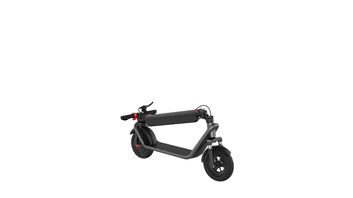 Monopattino elettrico HX X11 piegato, in vista di tre quarti
