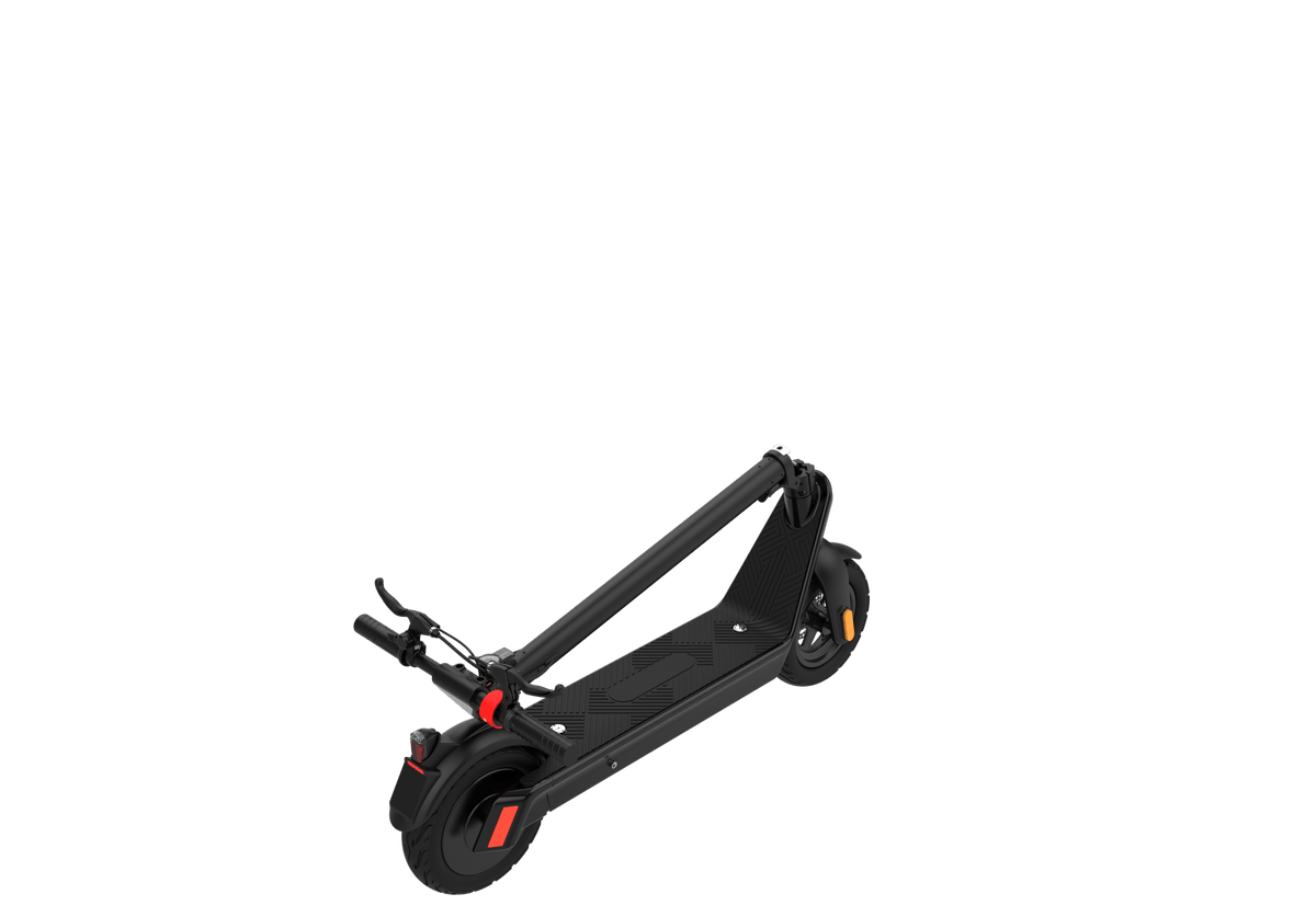 Monopattino elettrico HX X9 Plus piegato, in vista di tre quarti
