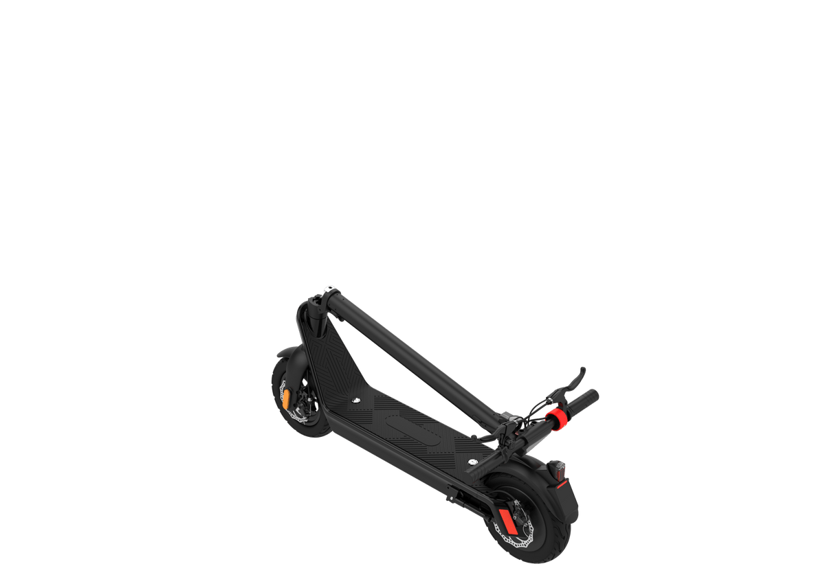 Monopattino elettrico HX X9 Plus piegato, in vista di tre quarti