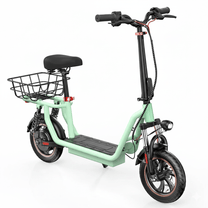 Monopattino elettrico iScooter i12 visto di tre quarti in colore verde con sellino