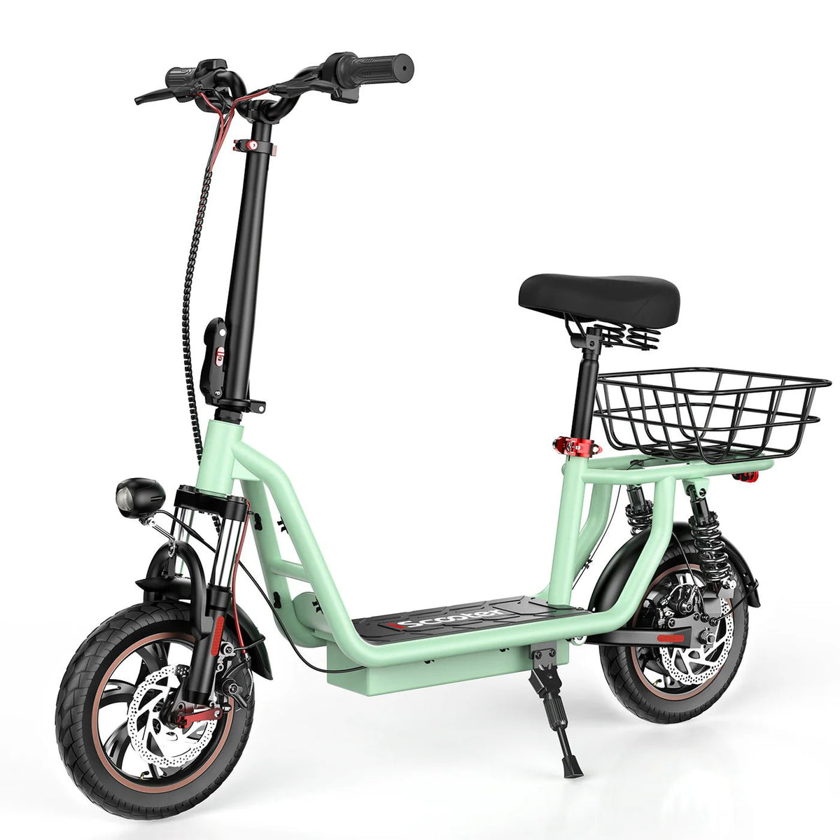 Monopattino elettrico iScooter i12 visto di lato in colore verde con sellino