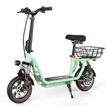 Monopattino elettrico iScooter i12 visto di lato in colore verde con sellino