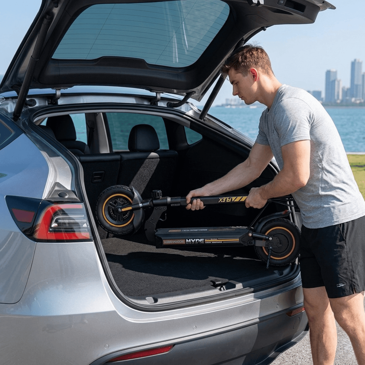 Monopattino elettrico iScooter W9 Air piegato nel bagagliaio