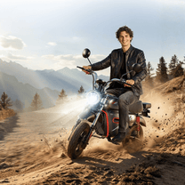 Pilota con la moto da cross elettrica iScooter Y18 in fuoristrada