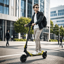 Uomo alla guida del monopattino elettrico KAABO URBAN in città
