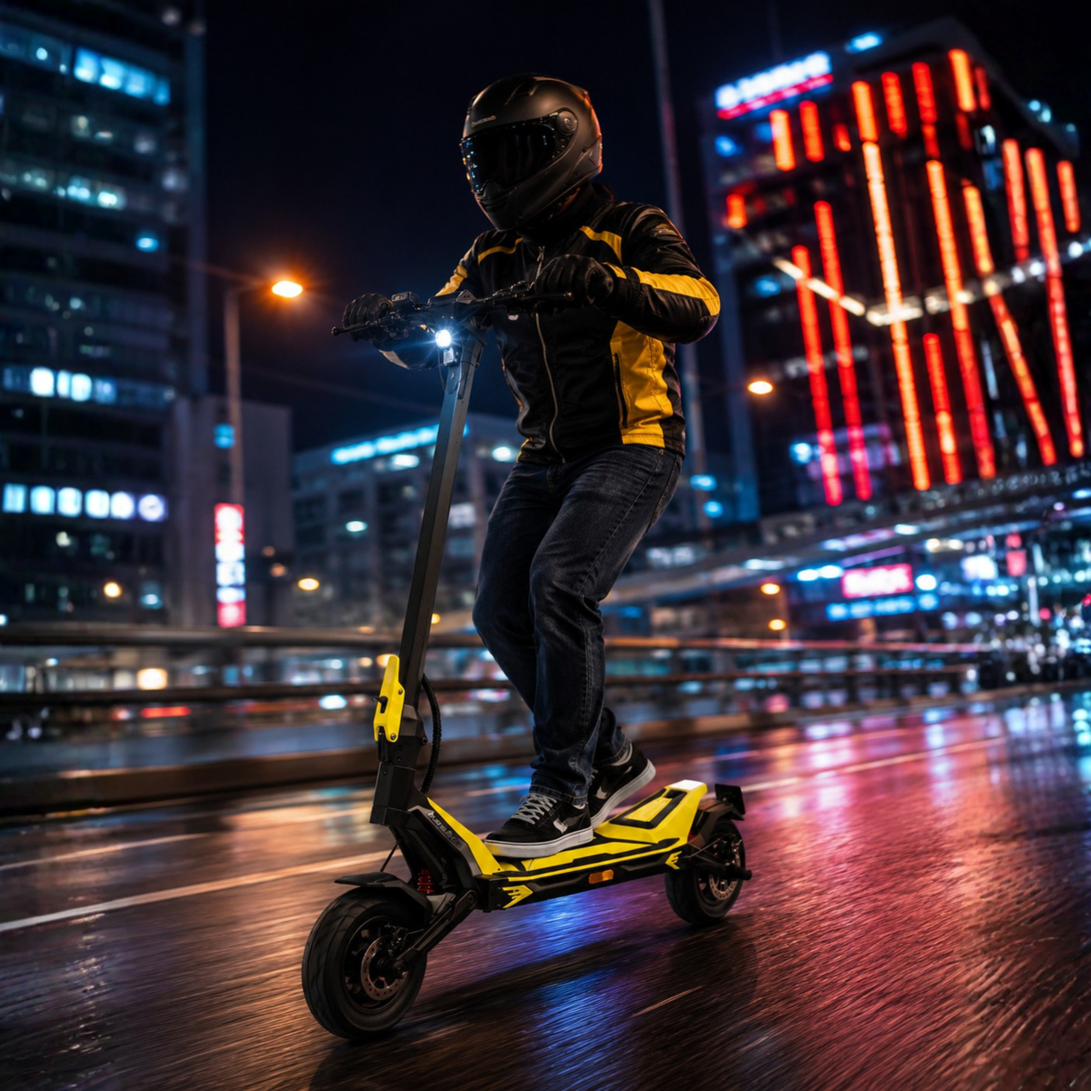 Persona alla guida del monopattino elettrico KAABO URBAN in un ambiente serale