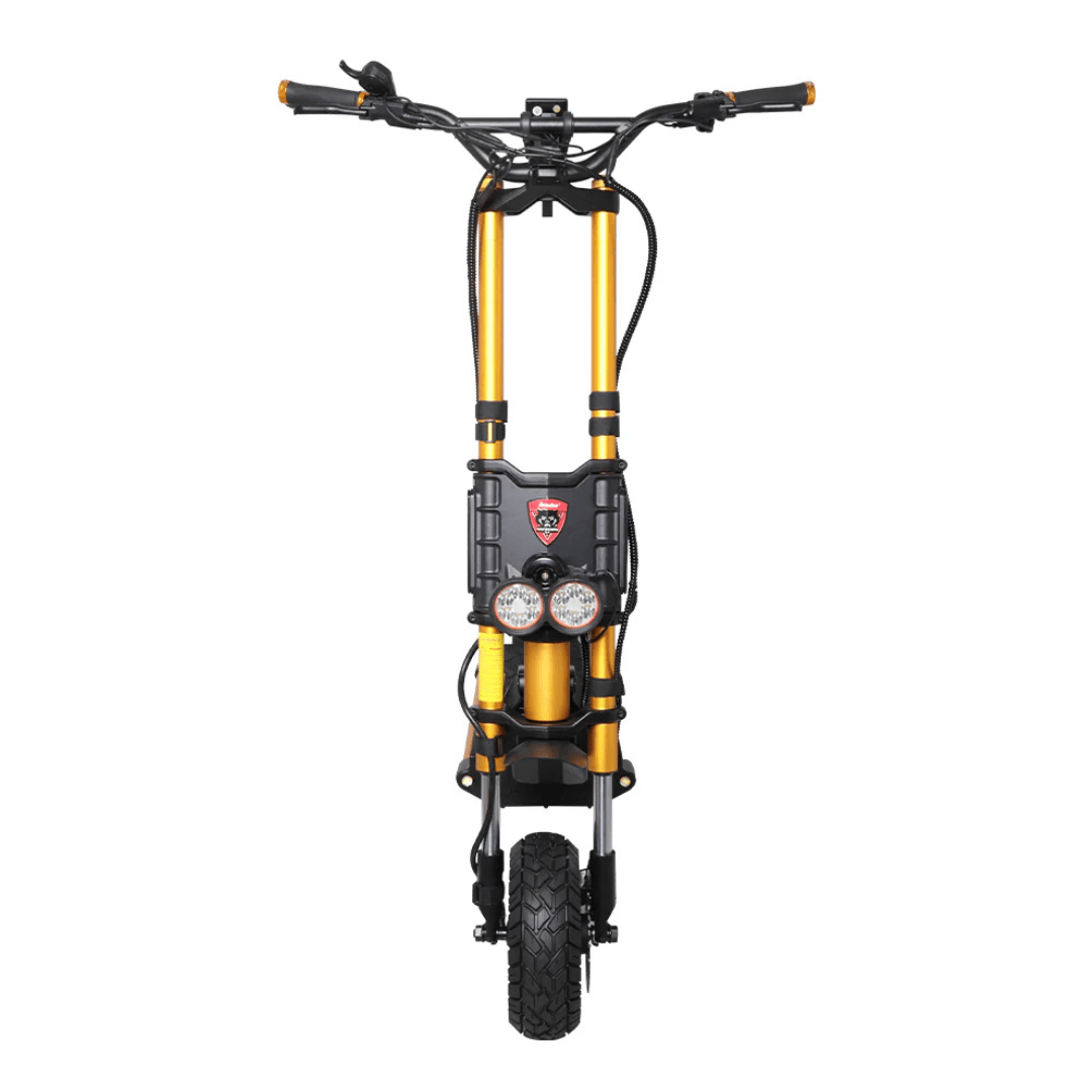 Monopattino elettrico KAABO WOLF KING GTR MAX visto di fronte in colore oro