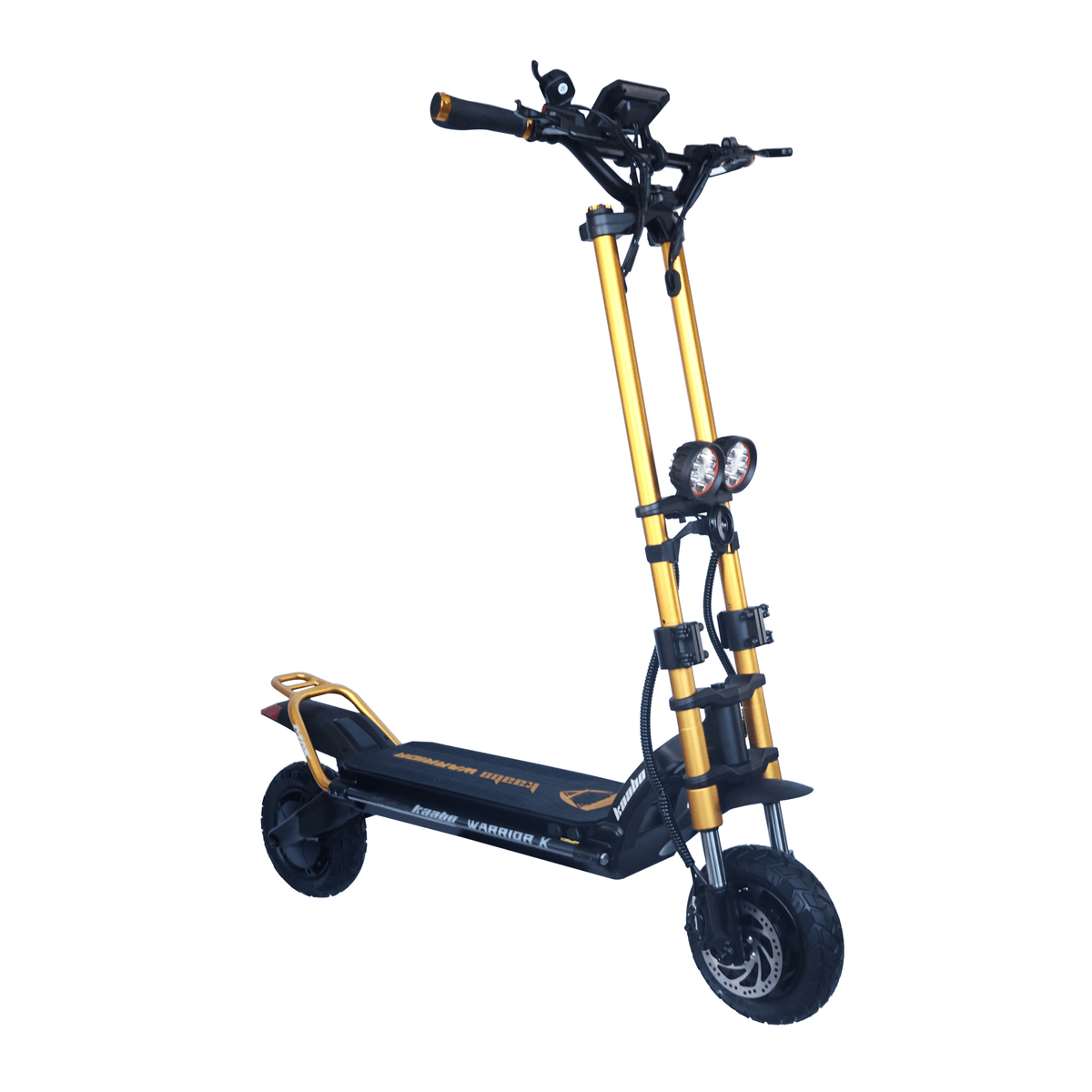 Monopattino elettrico KAABO WOLF WARRIOR X MAX visto di tre quarti da dietro in colore oro