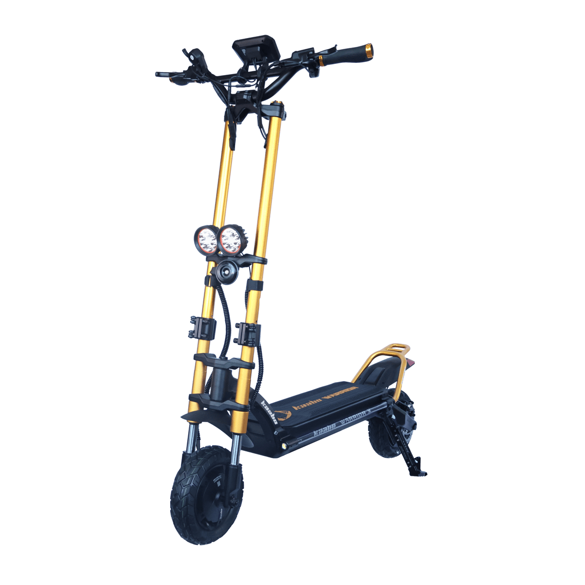 Monopattino elettrico KAABO WOLF WARRIOR X MAX visto di tre quarti in colore oro