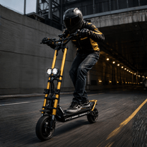 Persona alla guida del monopattino elettrico KAABO WOLF WARRIOR X MAX