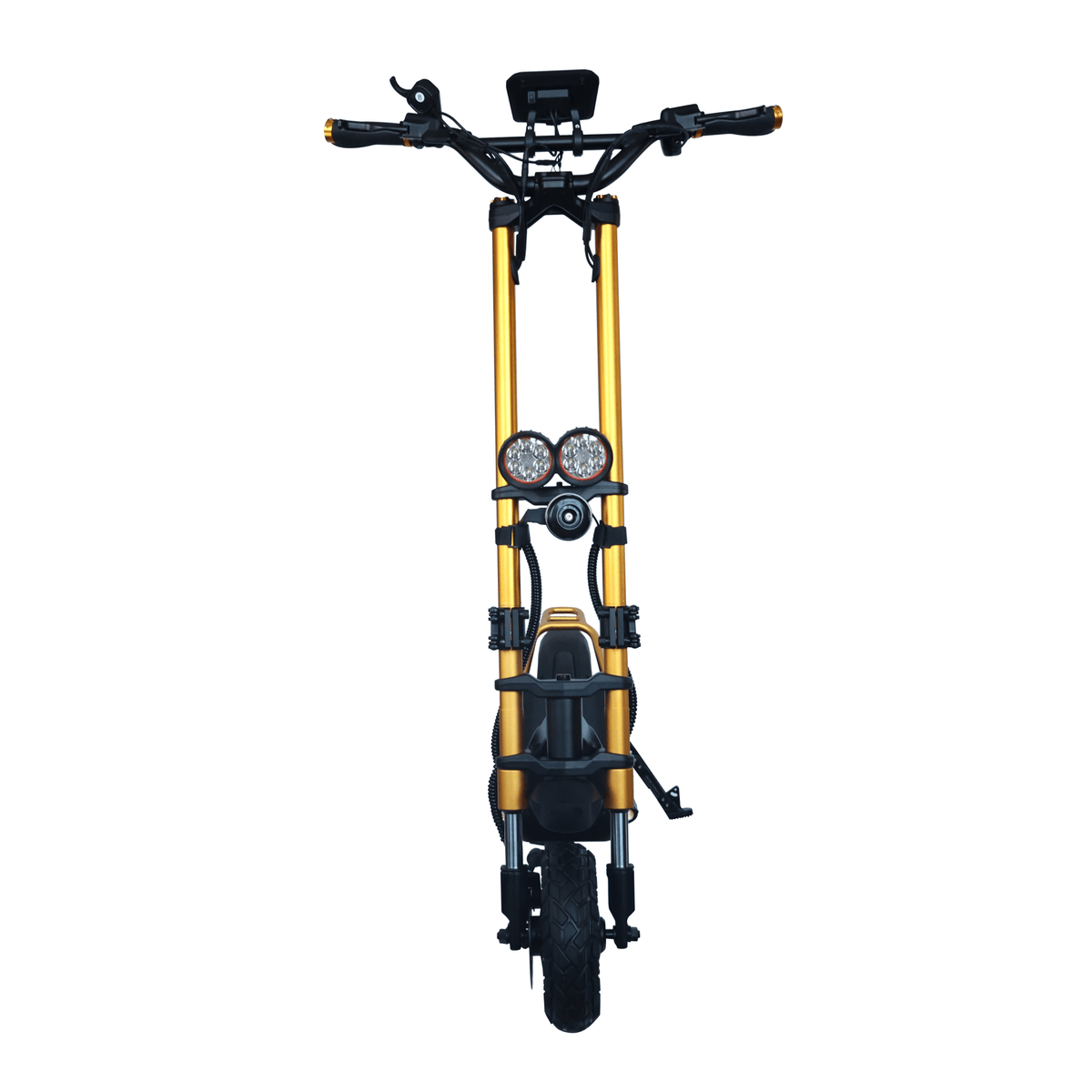 Monopattino elettrico KAABO WOLF WARRIOR X MAX visto di fronte in colore oro