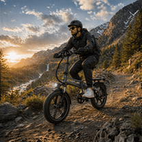 Uomo alla guida della fat bike elettrica pieghevole KOOLUX RK10