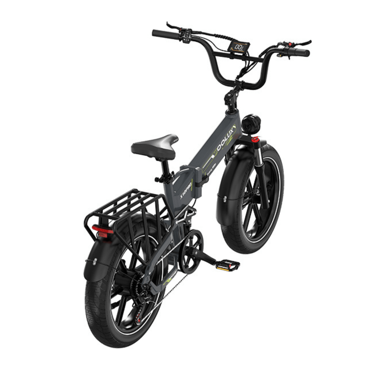 Fat bike elettrica pieghevole KOOLUX X12 Pro vista di tre quarti da dietro in colore grigio