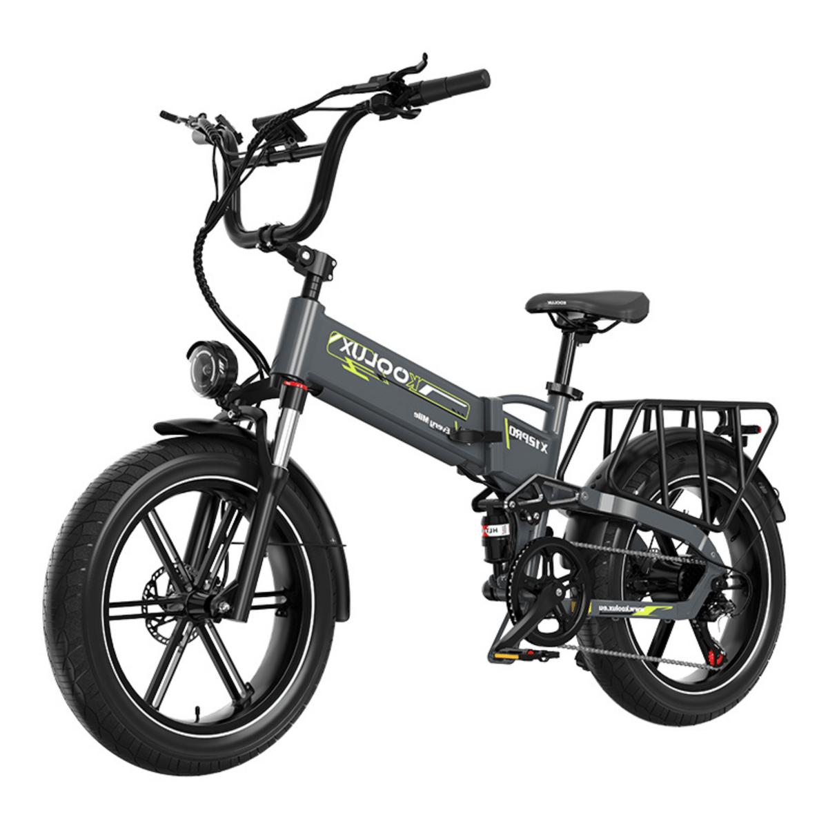 Fat bike elettrica pieghevole KOOLUX X12 Pro vista di tre quarti in colore grigio