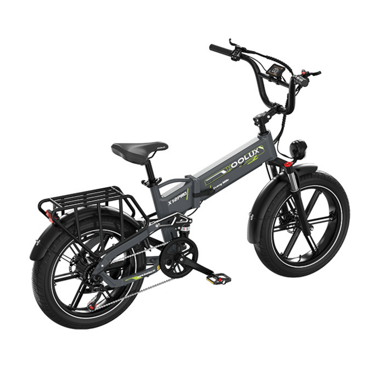 Fat bike elettrica pieghevole KOOLUX X12 Pro vista di tre quarti da dietro in colore grigio