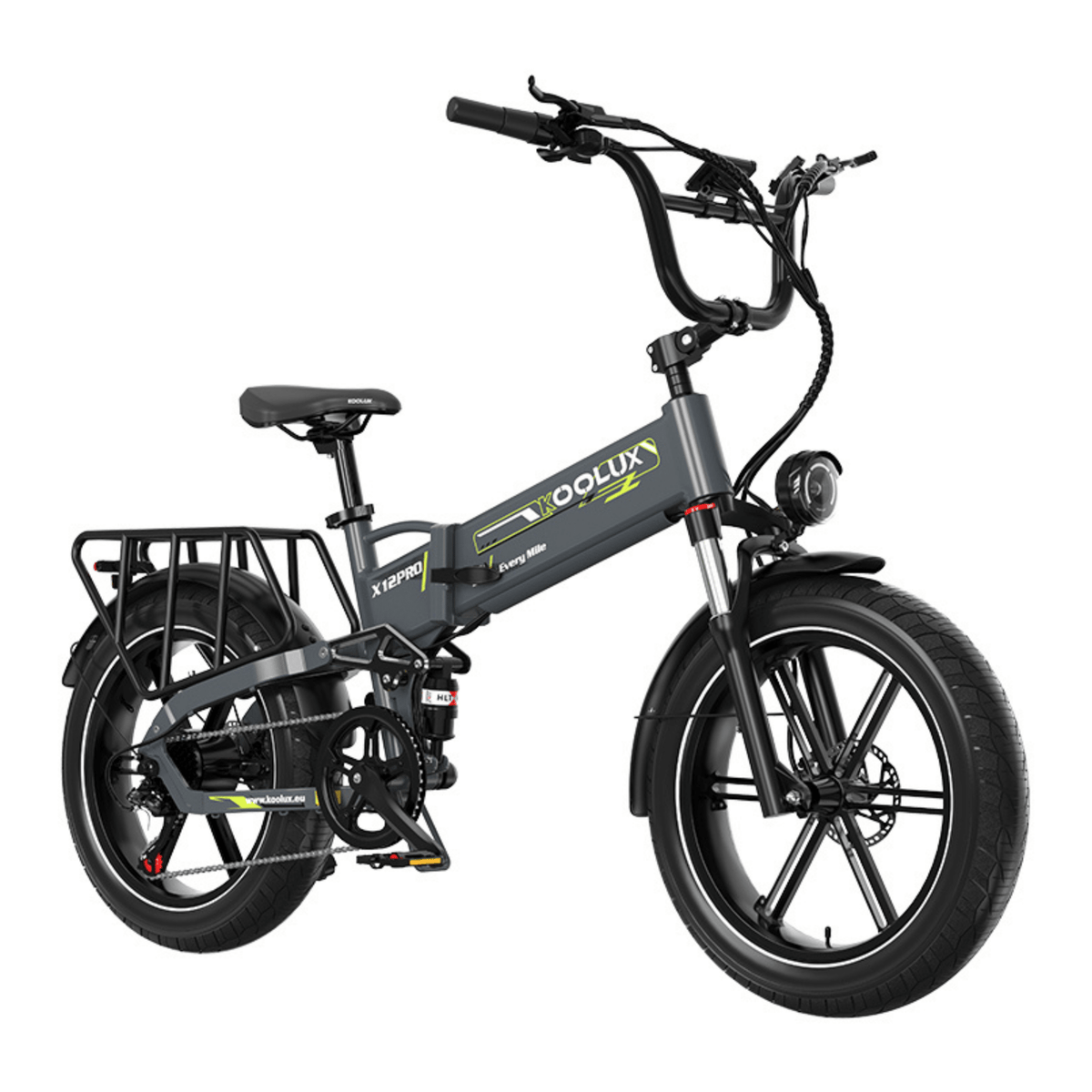 Fat bike elettrica pieghevole KOOLUX X12 Pro vista di tre quarti in colore grigio