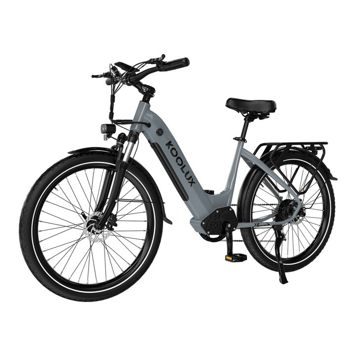 Bici elettrica KOOLUX X2 vista di tre quarti in colore grigio