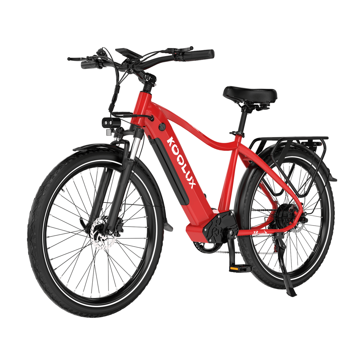 Bici elettrica KOOLUX X3 vista di tre quarti in colore rosso