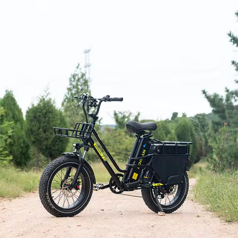 Fat bike elettrica KOOLUX X8 vista di tre quarti su un vialetto