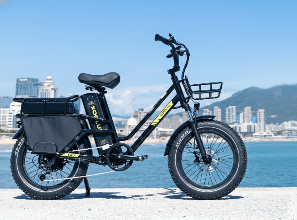 Fat bike elettrica KOOLUX X8 vista di lato in riva al mare