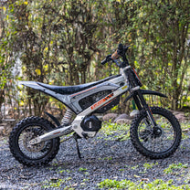Moto da cross elettrica KuKirin X1 vista di lato nel bosco