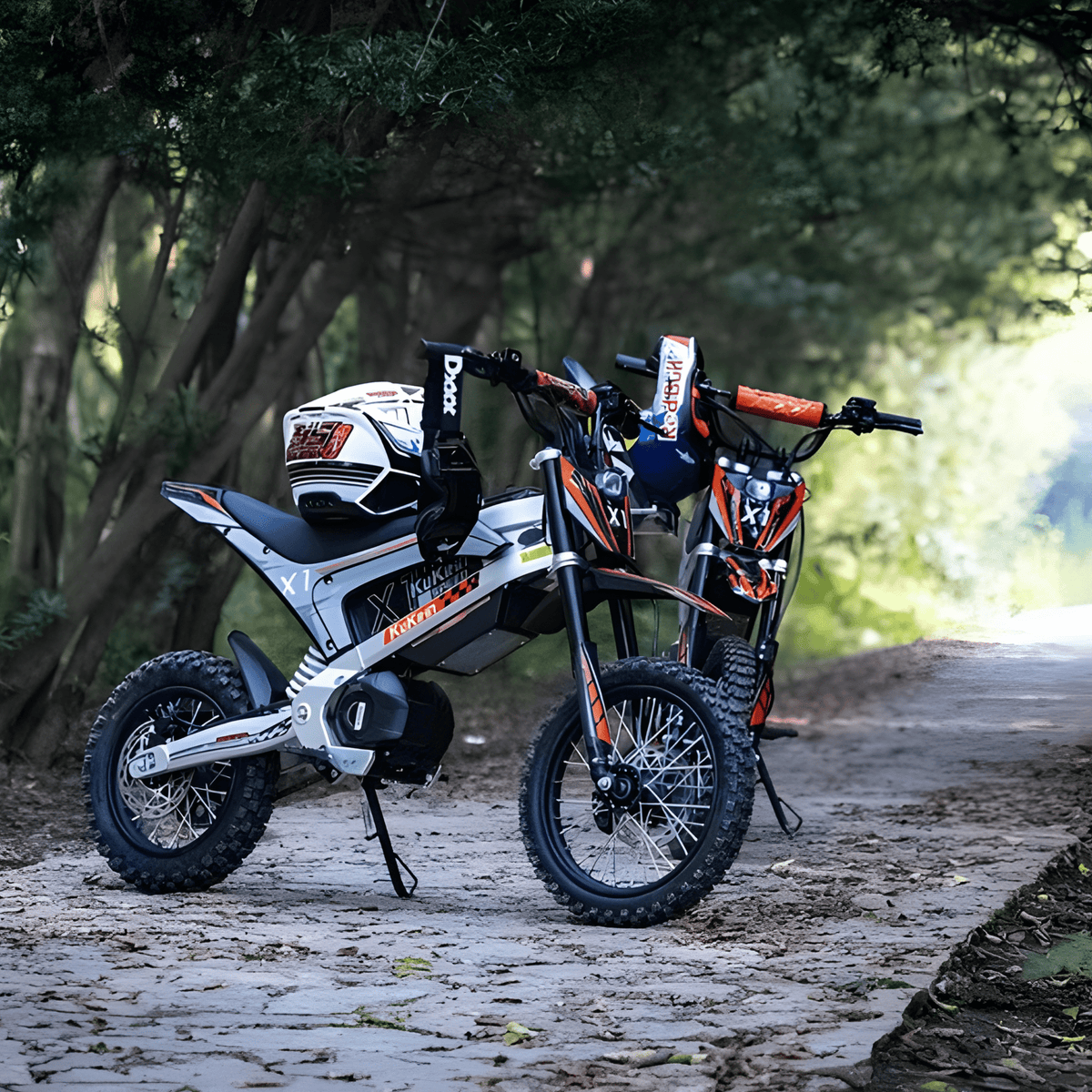 Persona in piedi con la moto da cross elettrica KuKirin X1