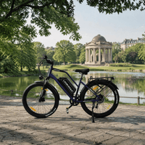 Fat bike elettrica LOOKROAD L28 Max vista di lato in un parco in riva a un lago