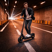 Uomo alla guida del monopattino elettrico Nanrobot C1