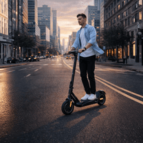 Uomo in piedi con il monopattino elettrico Nanrobot C1