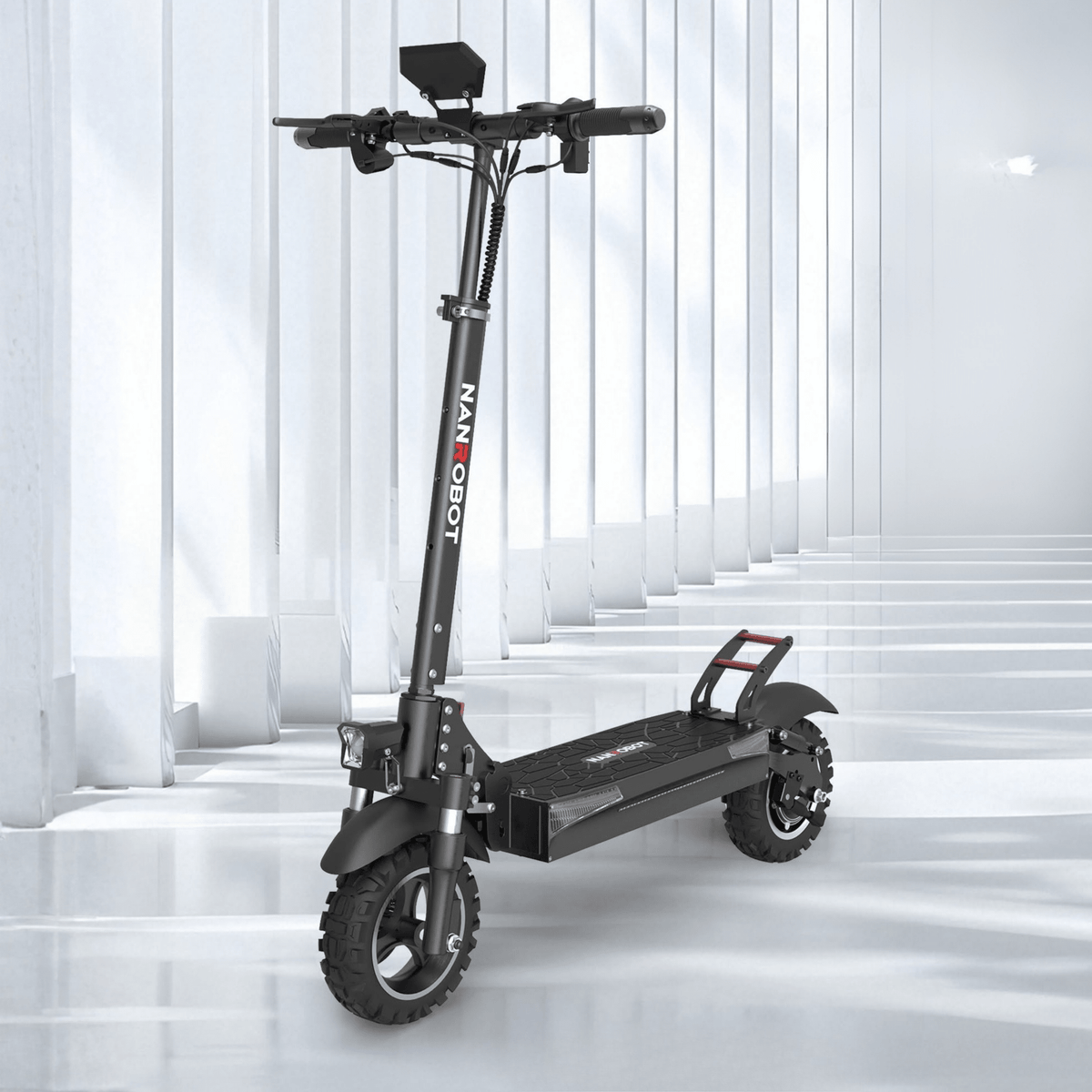Monopattino elettrico Nanrobot T1 visto di tre quarti al chiuso