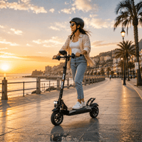 Donna alla guida del monopattino elettrico Nanrobot T1