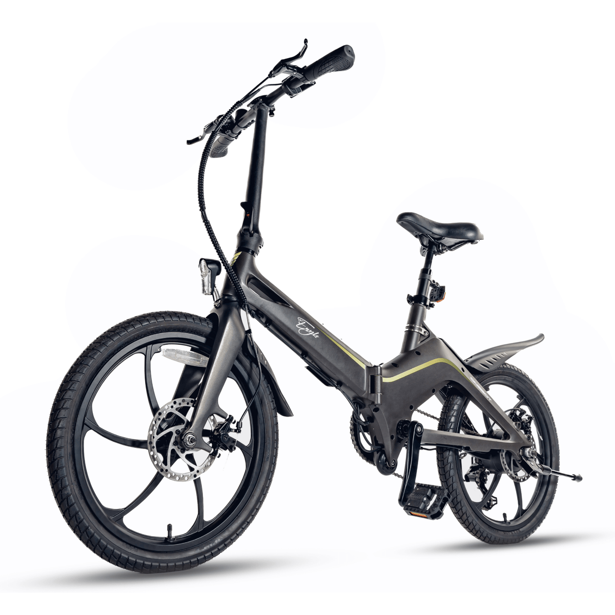 Bici elettrica pieghevole ONEBOT Eagle vista di tre quarti in colore nero