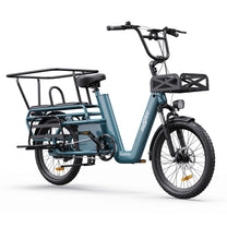 Bici elettrica OneSport OT01 vista di fronte con sellino passeggero