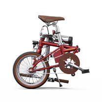Bici elettrica pieghevole OneSport OT02 piegata, in vista laterale in colore rosso