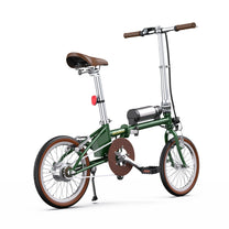 Bici elettrica pieghevole OneSport OT02 vista di lato in colore verde dal basso