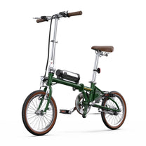 Bici elettrica pieghevole OneSport OT02 vista di tre quarti in colore verde
