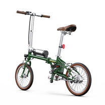 Bici elettrica pieghevole OneSport OT02 vista di tre quarti in colore verde dal basso