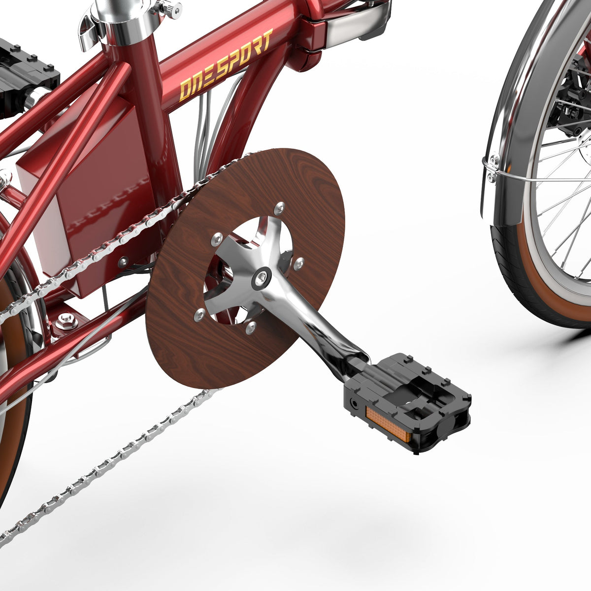 Guarnitura e pedali dell'OneSport OT02 Pro in colore rosso