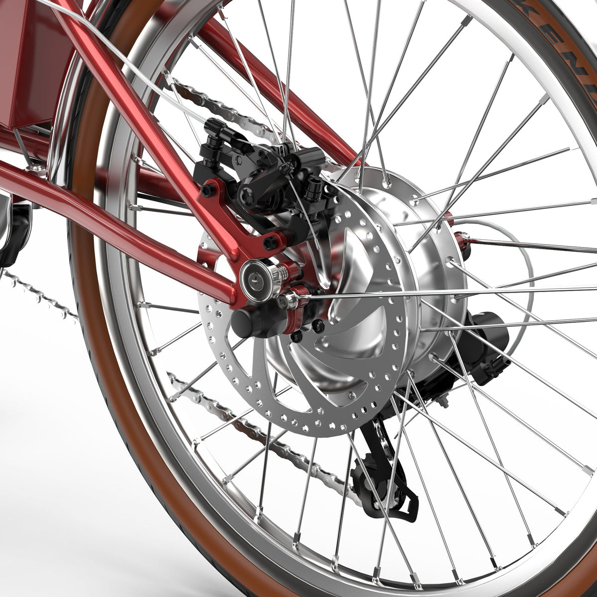 Cambio e catena dell'OneSport OT02 Pro in colore rosso in primo piano