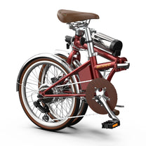 Bici elettrica pieghevole OneSport OT02 Pro piegata da dietro in colore rosso