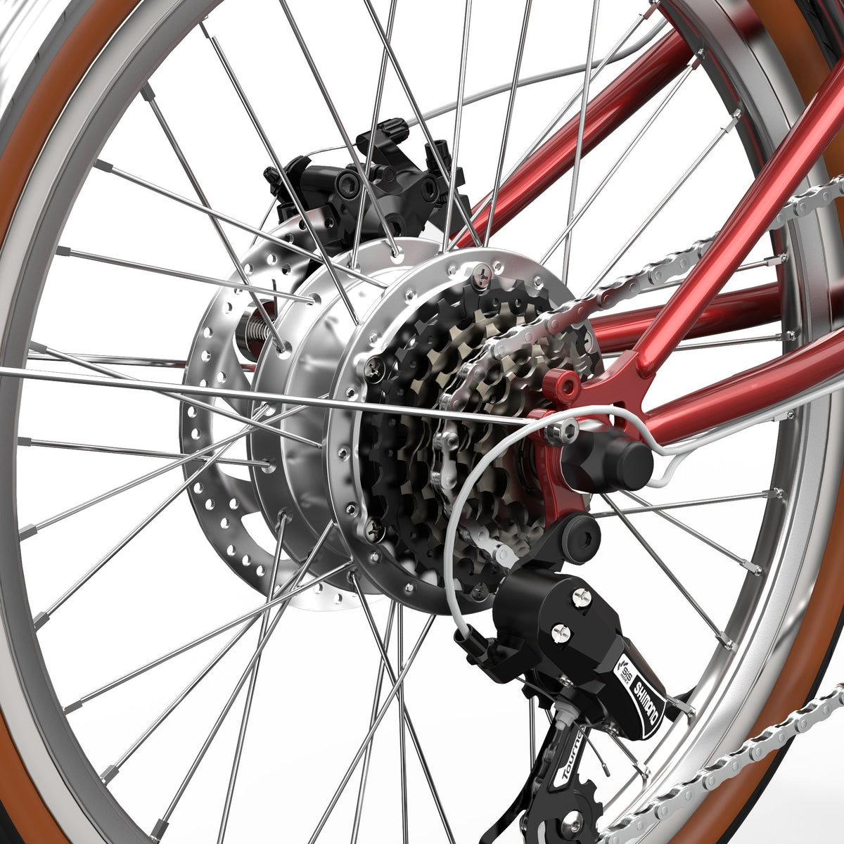 Cambio e catena dell'OneSport OT02 Pro in colore rosso