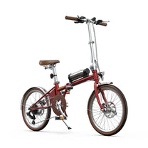 Bici elettrica pieghevole OneSport OT02 Pro, vista di tre quarti dal davanti dal lato opposto in rosso