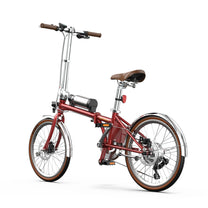 Bici elettrica pieghevole OneSport OT02 Pro, vista di tre quarti da dietro in rosso