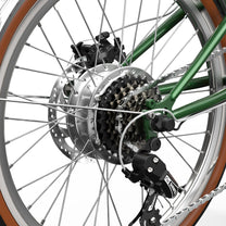 Cambio e catena dell'OneSport OT02 Pro in colore verde in primo piano