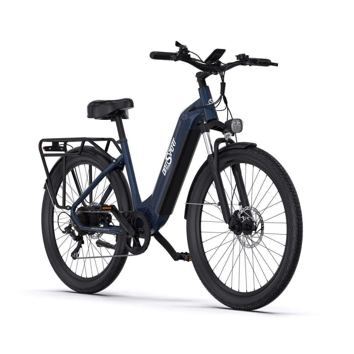 Bici elettrica OneSport OT05 vista di fronte in colore blu