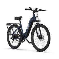 Bici elettrica OneSport OT05 vista di fronte in colore blu