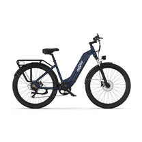Bici elettrica OneSport OT05 vista dal lato opposto in colore blu