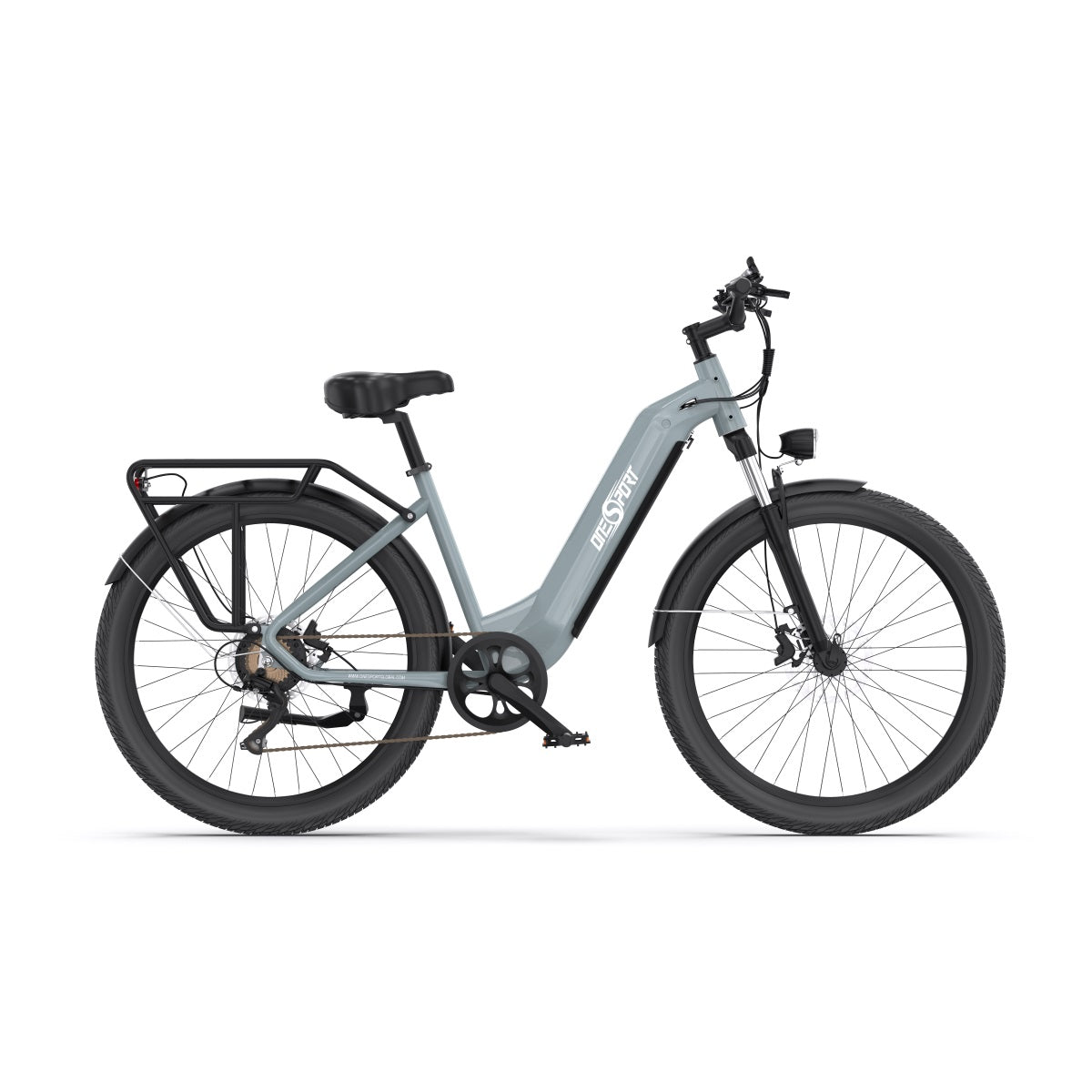 Bici elettrica OneSport OT05 vista dal lato opposto in colore azzurro