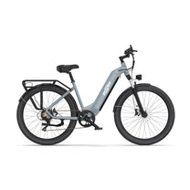 Bici elettrica OneSport OT05 vista dal lato opposto in colore azzurro